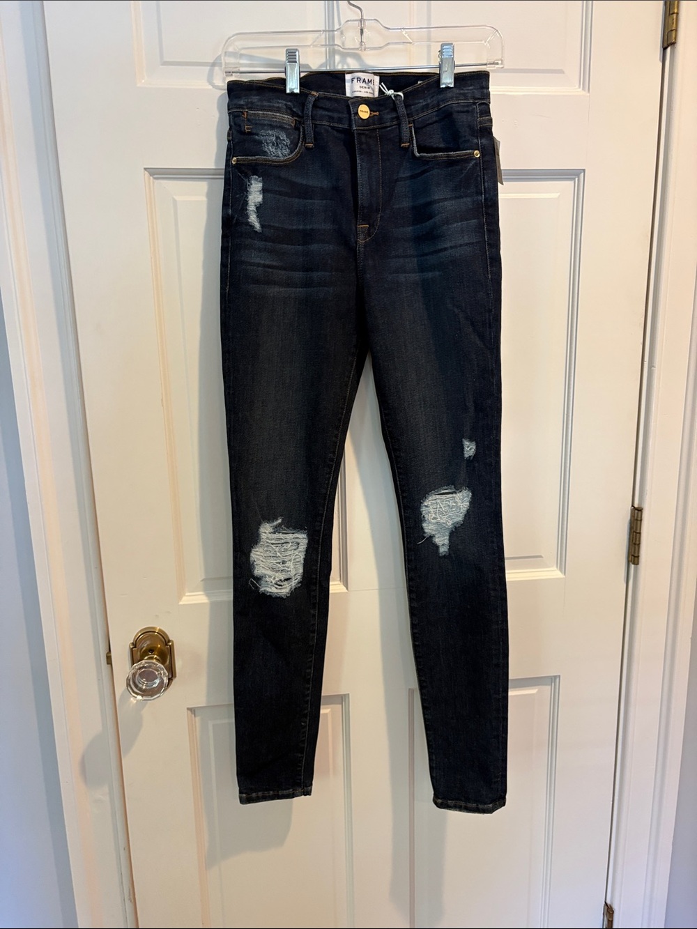 Frame Denim Black Distressed Skinny Jeans
